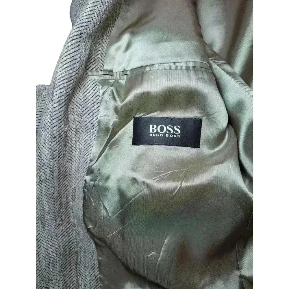 Hugo Boss Blazer Men's 40R Gray Brown Chevron Wool Sports Coat Jacket Made USA